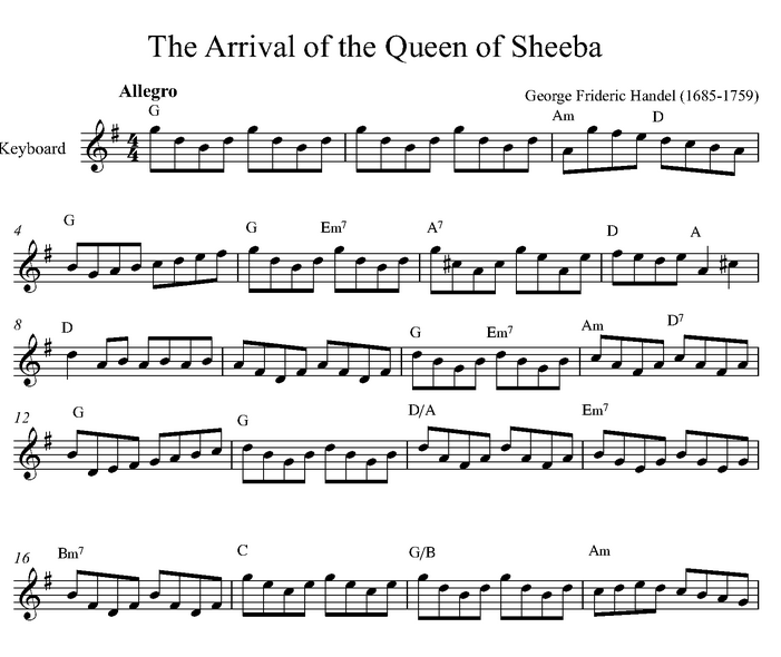 دانلود نت کیبورد (ارگ) The Arrival of the Queen of Sheba  از آهنگساز  هندل